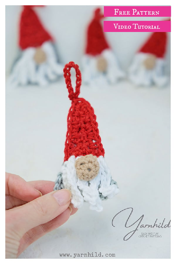 Mini Ragdoll Gnome Christmas Tree Ornament Free Crochet Pattern and Video Tutorial