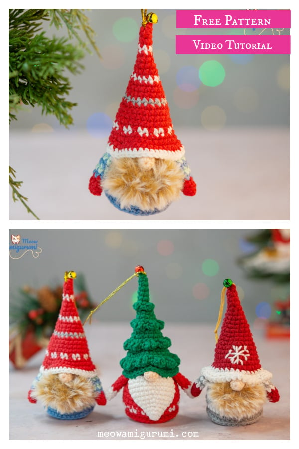 Mini Scandinavian Christmas Gnome Free Crochet Pattern and Video Tutorial