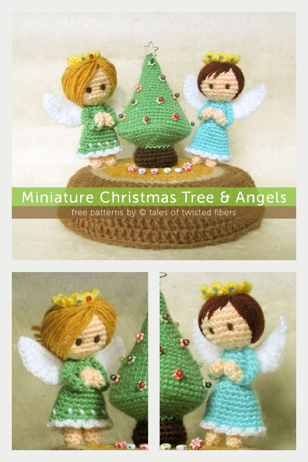 Miniature Christmas Tree & Angels Doll Free Crochet Pattern 