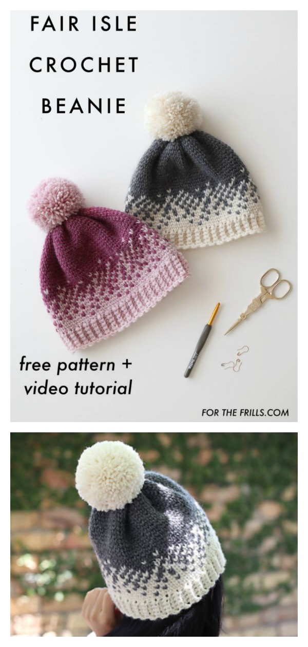 Fair Isle Crochet Beanie - free pattern + video tutorial - For The