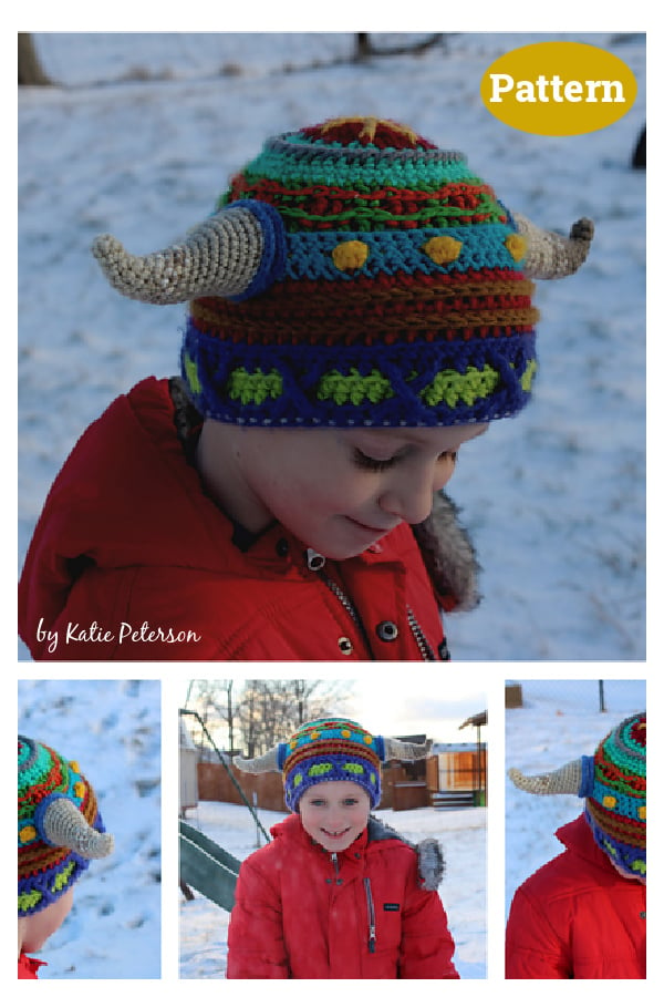 Scrap Stripe Viking Horn Hat Crochet Pattern
