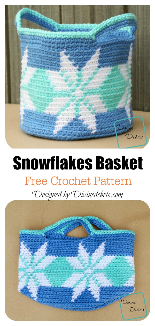 Snowflakes Basket Free Crochet Pattern 