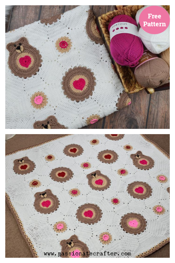 Baby Blanket with Hearts and Bears Free Crochet Pattern
