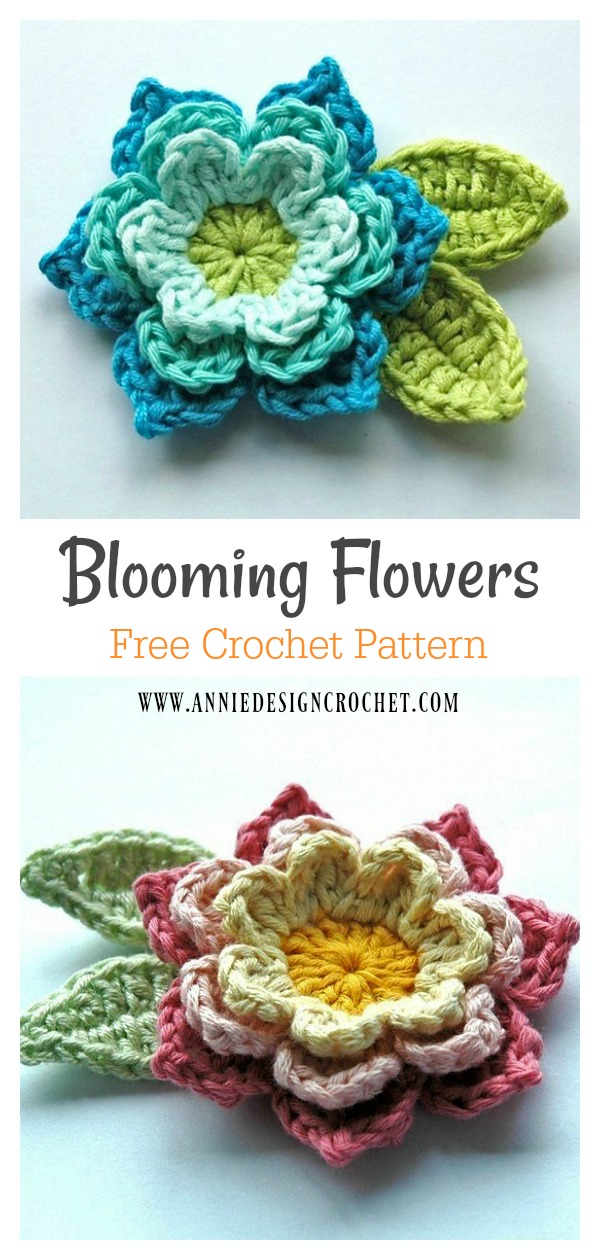 Blooming Flowers Brooch Free Crochet Pattern