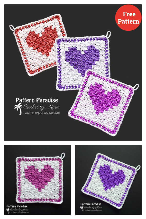 C2C Heart Washcloth Free Crochet Pattern