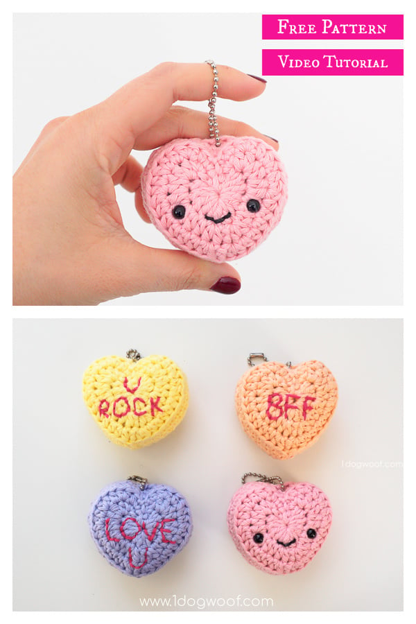 Candy Conversation Hearts Keychain Free Crochet Pattern and Video Tutorial 