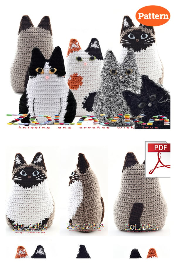 Cat Pillows Stuffed Kittens Crochet Pattern