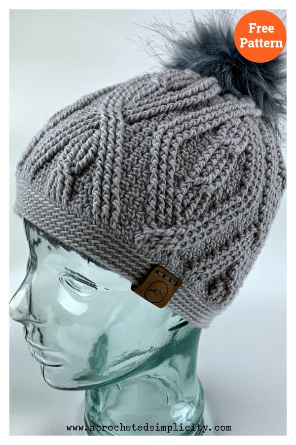 Diamonds & Twists Cabled Beanie Hat Free Crochet Pattern 