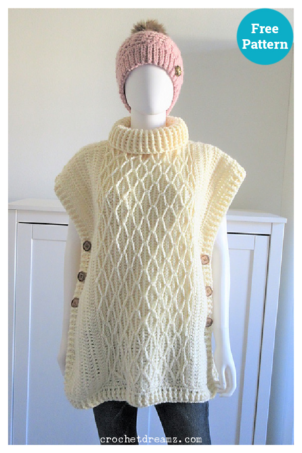Faux Cable Poncho Free Crochet Pattern 