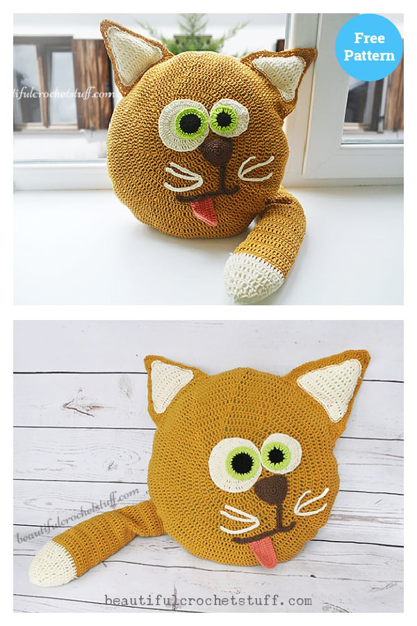 Fun Animal Cat Pillow Free Crochet Pattern