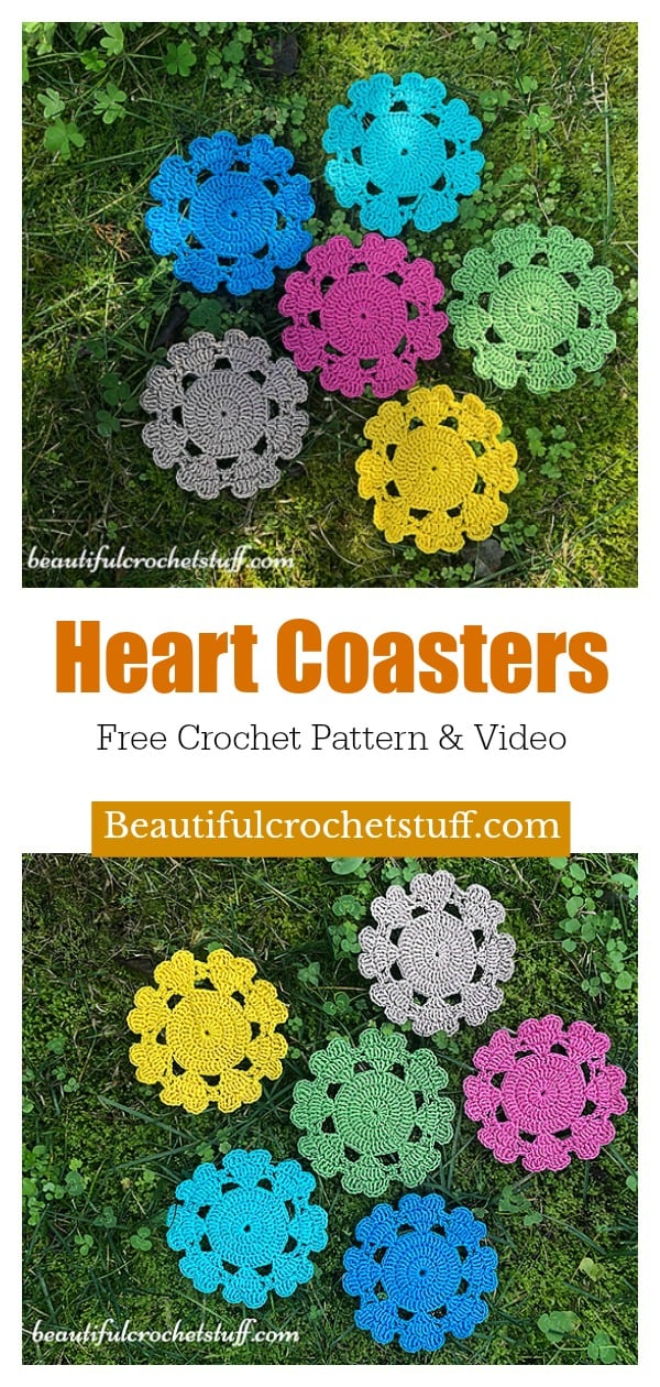 Heart Coaster Free Crochet Pattern and Video Tutorial