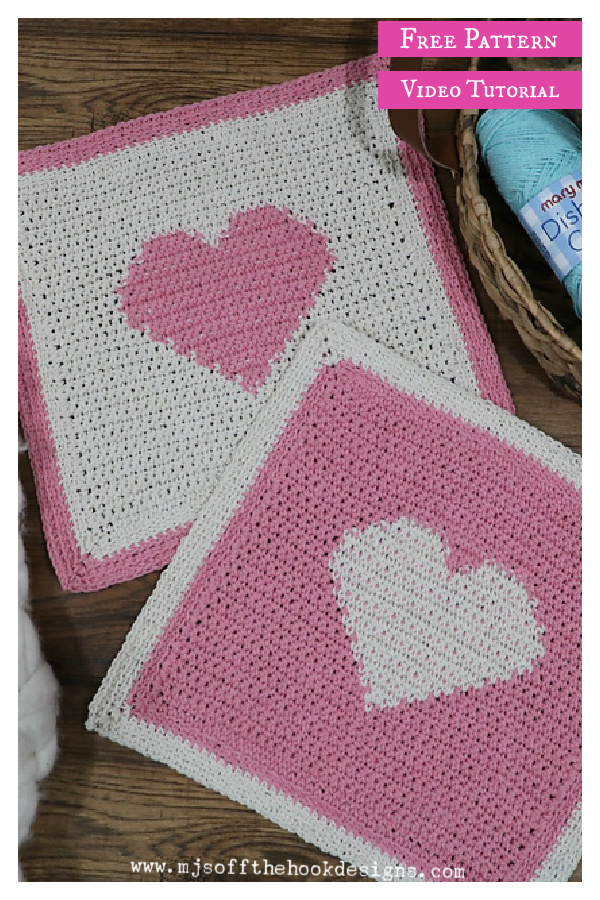 Heart Dishcloth or Spa Cloth Free Crochet Pattern and Video Tutorial
