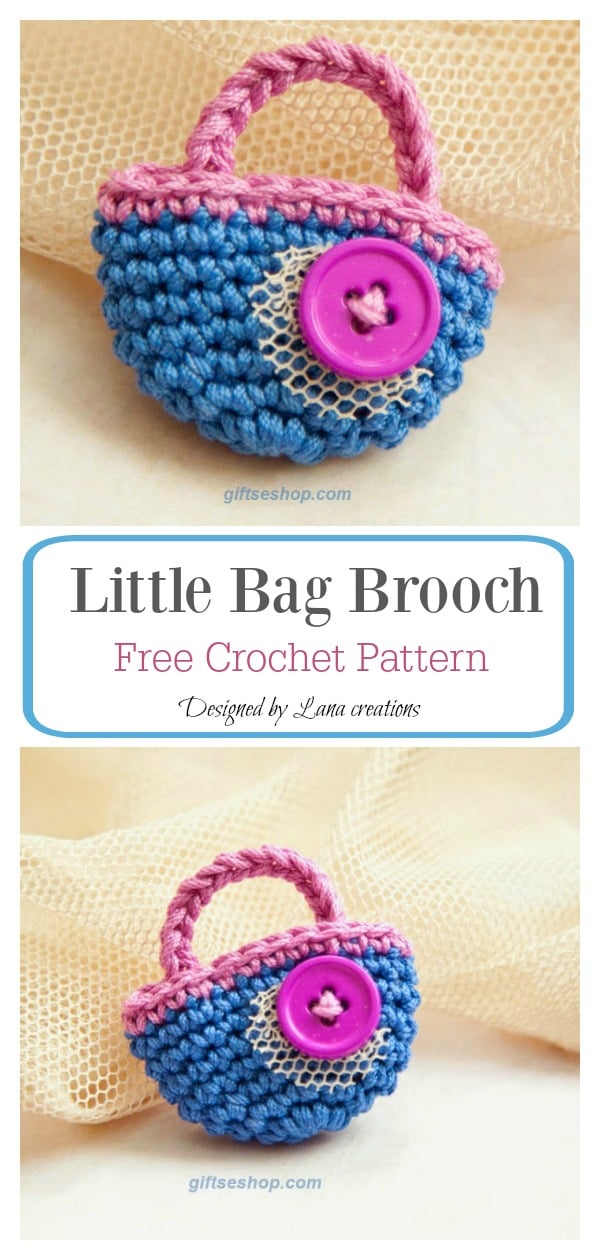 Little Bag Brooch Free Crochet Pattern