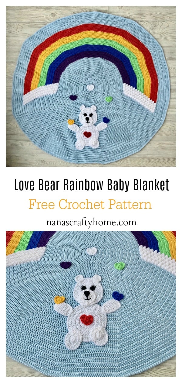 Love Bear Rainbow Baby Blanket Free Crochet Pattern