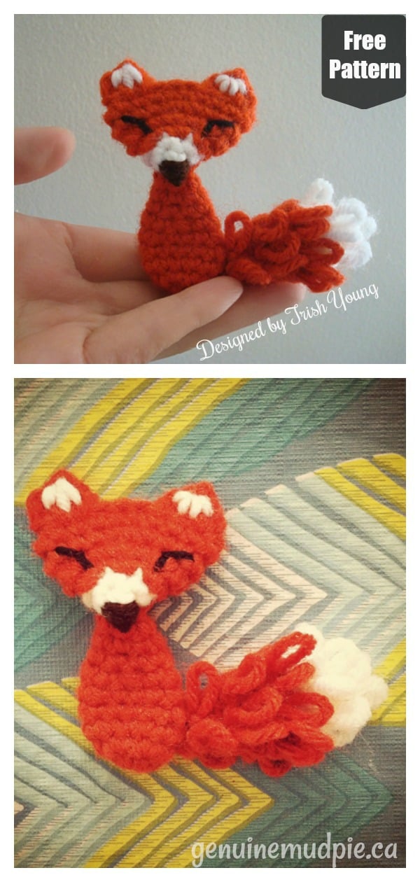 Squinty Fox Brooch Free Crochet Pattern