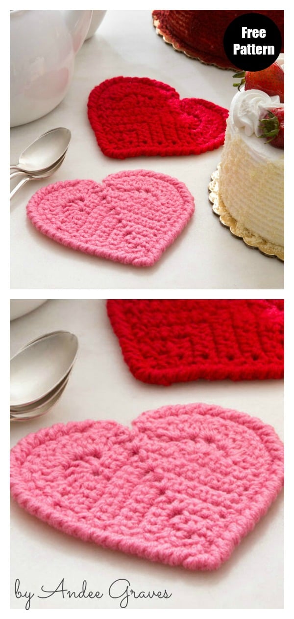 Valentine Heart Coaster Free Crochet Pattern