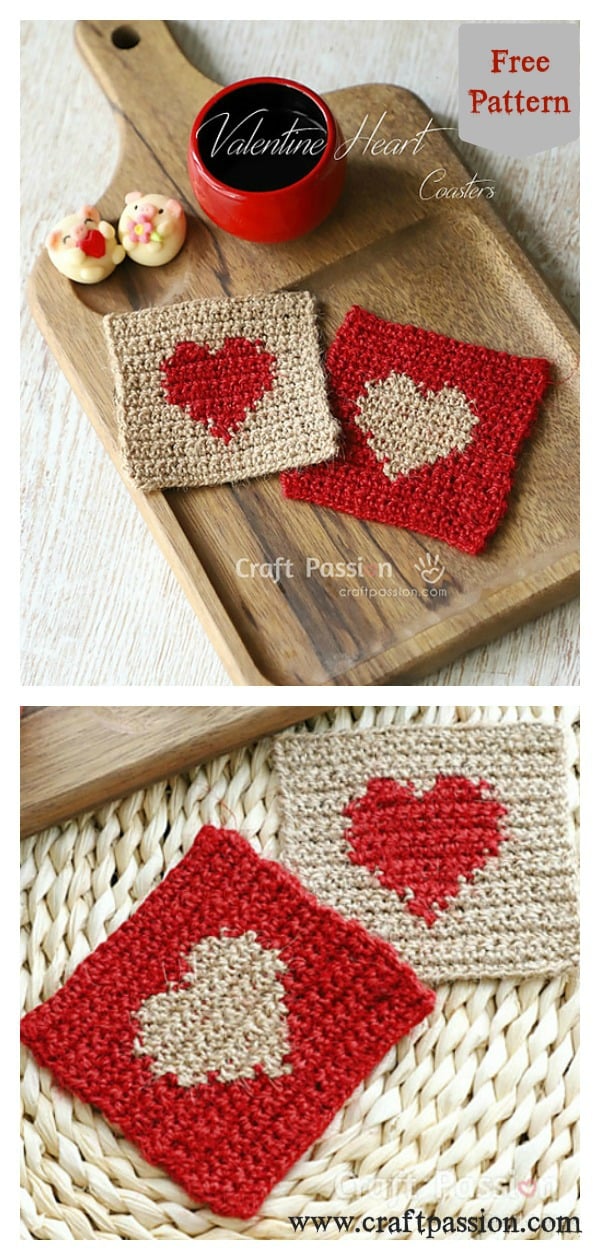 Valentine Heart Coasters Free Crochet Pattern