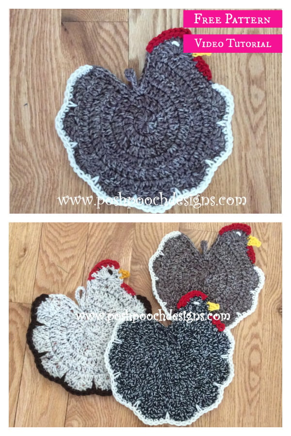 Chicken Pot Holder Free Crochet Pattern and Video Tutorial