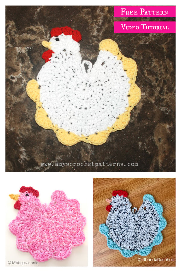 Chicken Potholder Free Crochet Pattern and Video Tutorial