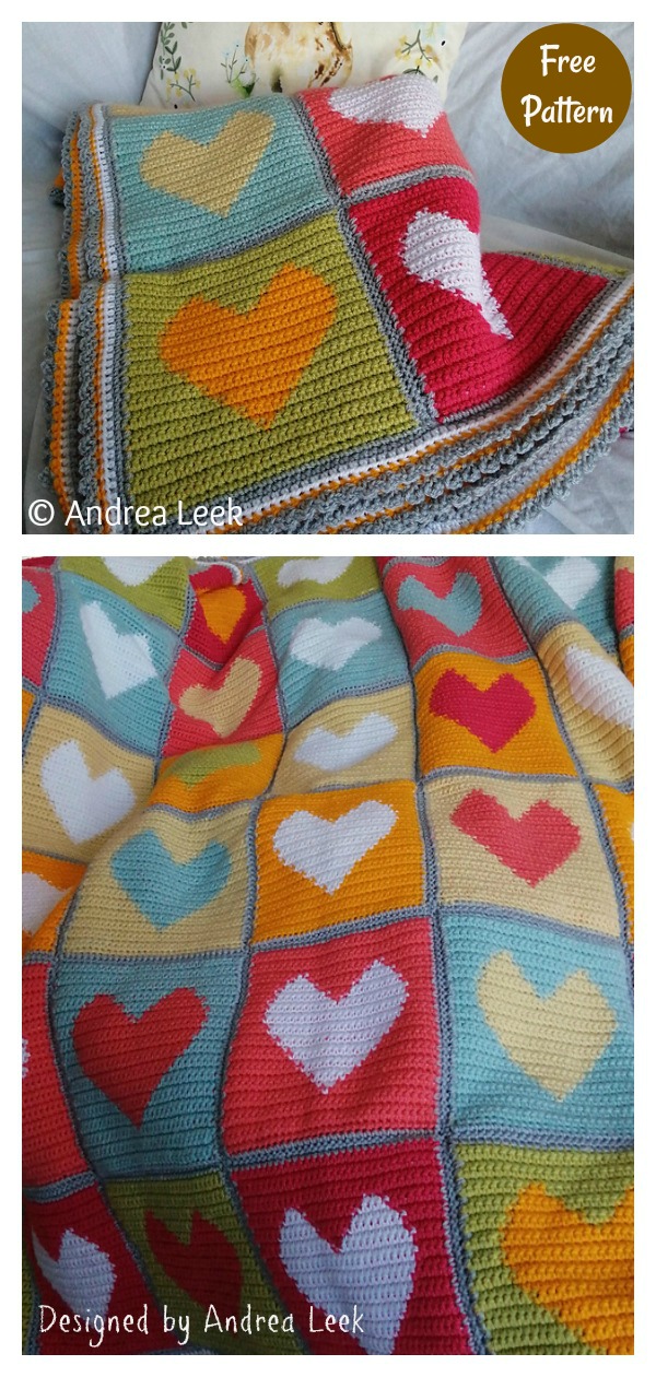Colourful Heart Blanket Free Crochet Pattern
