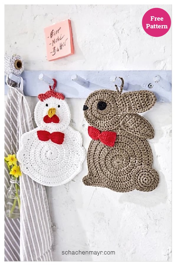 Rabbit & Chicken Potholders Free Crochet Pattern