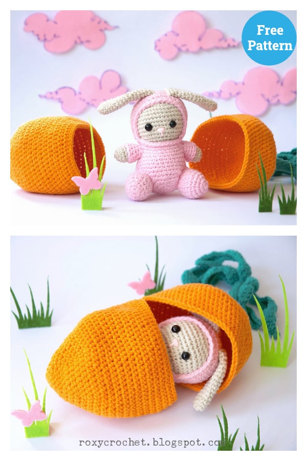 Baby Bunny with Carrot Bed Free Crochet Pattern