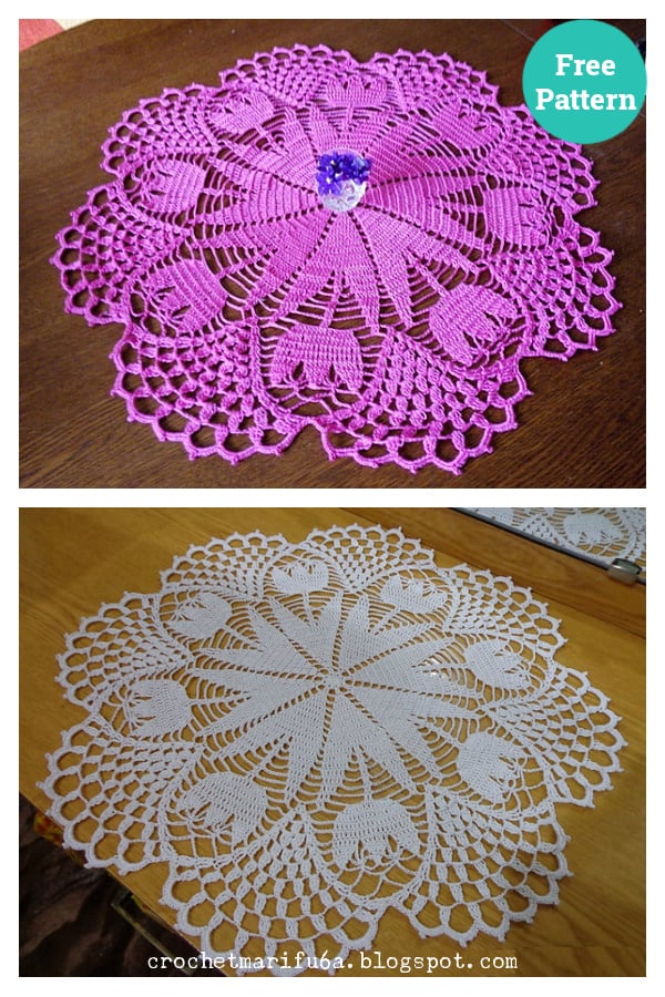 Doily with Tulips Free Crochet Pattern 