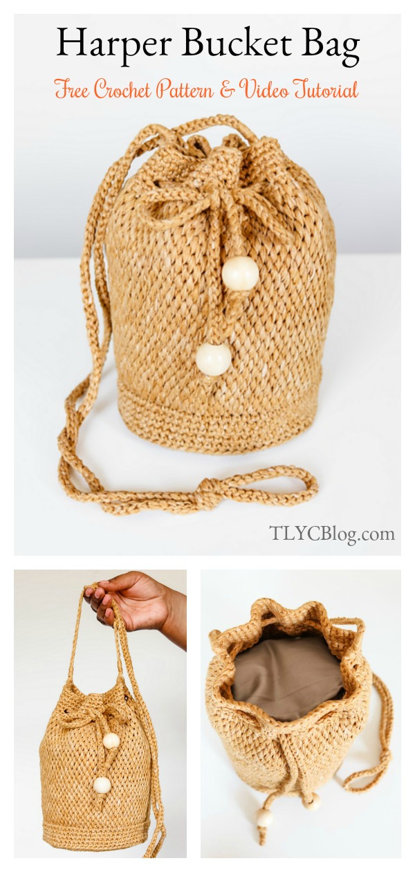 Harper Bucket Drawstring Bag Free Crochet Pattern
