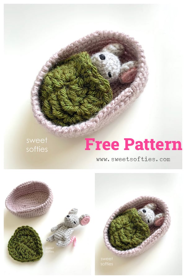 Baby Mouse in Moses Basket Playset Free Crochet Pattern