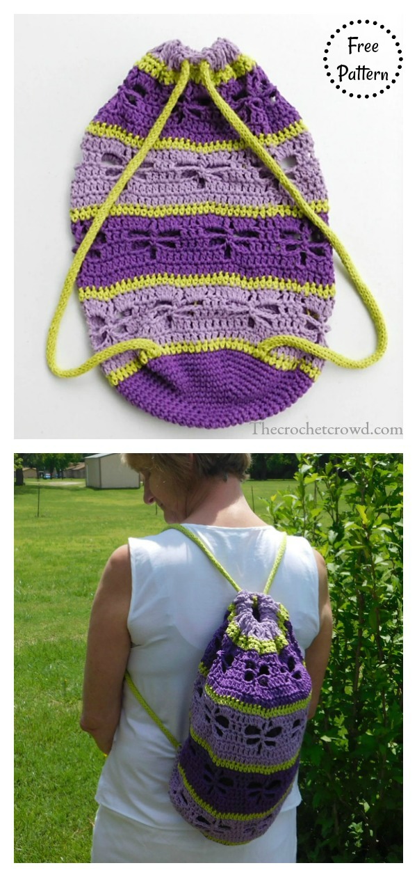 Dragon Fly Drawstrings Backpack Free Crochet Pattern