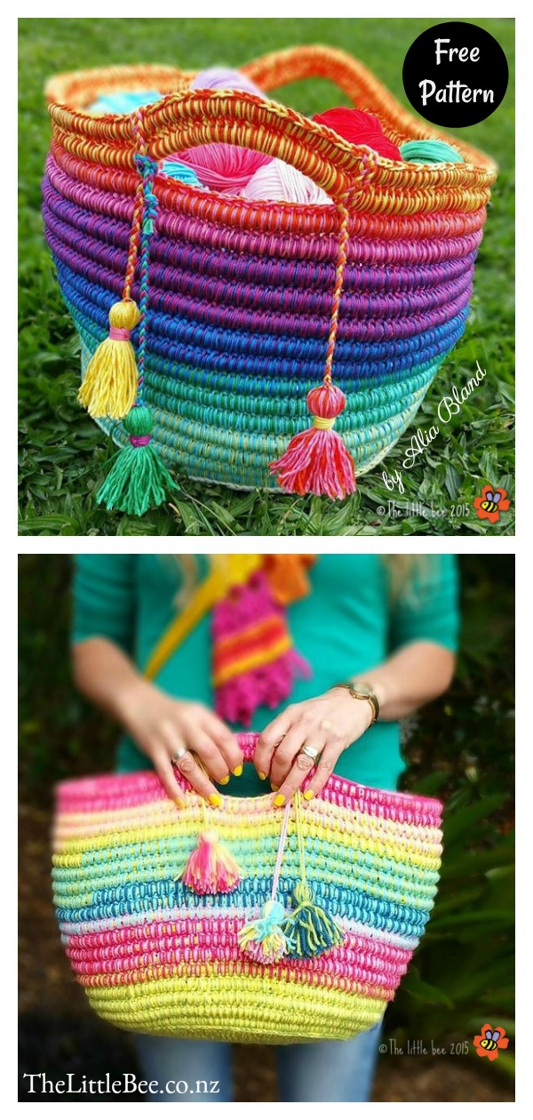 Ropey Coiled Rainbow Basket Free Crochet Pattern