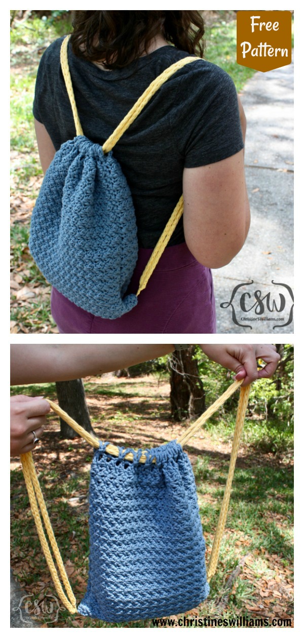 Summer Drawstring Backpack Free Crochet Pattern
