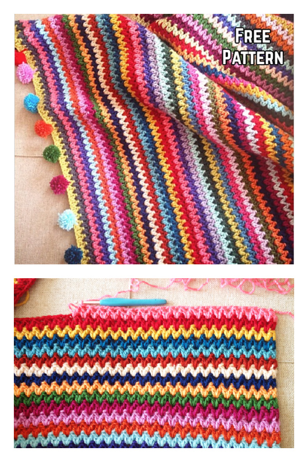 V Stitch Rainbow Blanket Free Crochet Pattern 