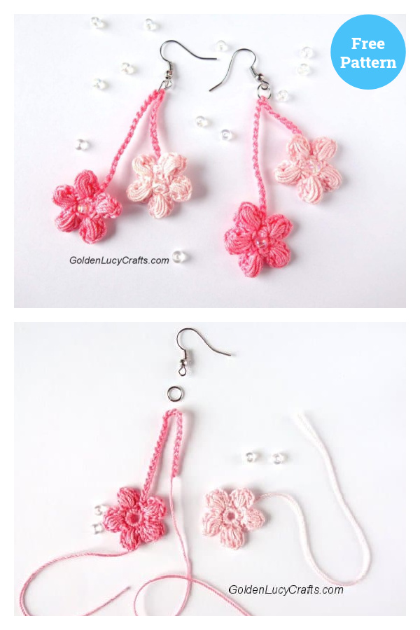 Cherry Blossom Earrings Free Crochet Pattern