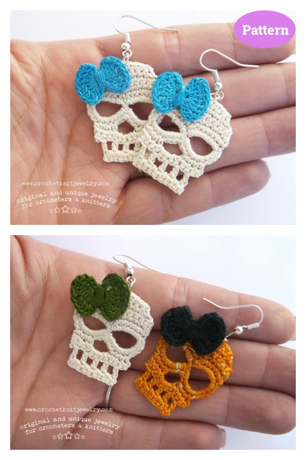Halloween Skull Earrings Crochet Pattern