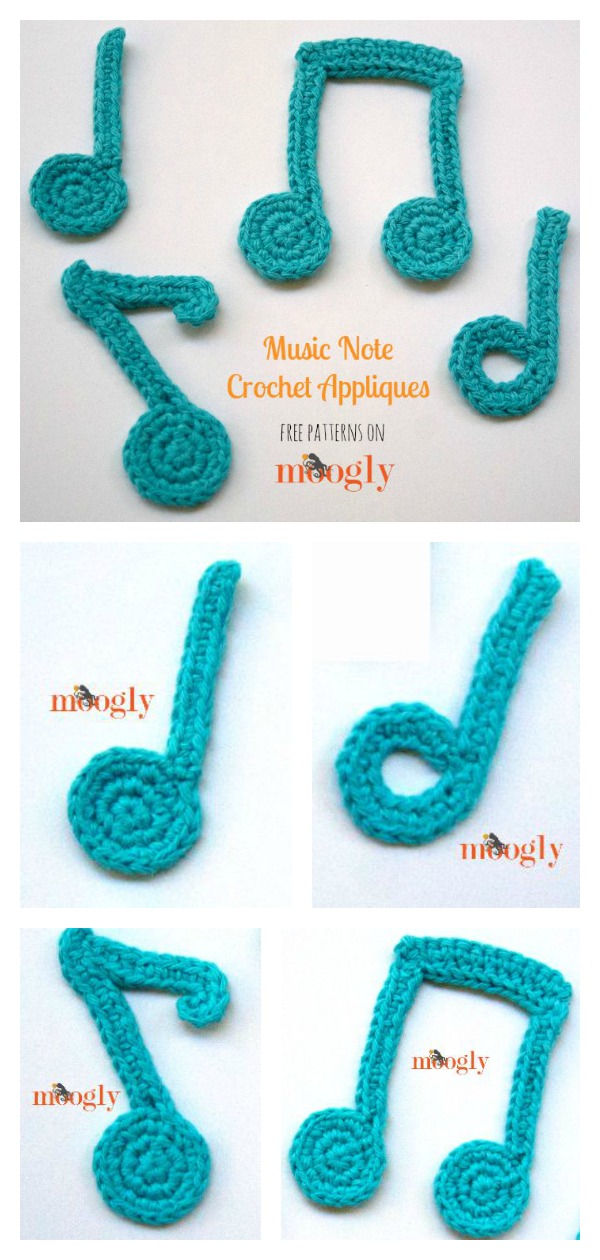 Music Note Appliques Free Crochet Pattern