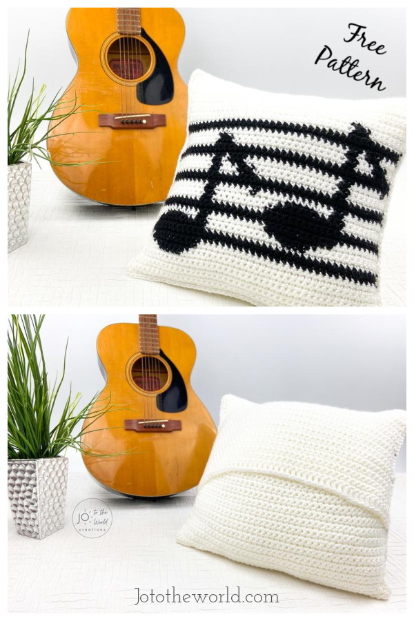 Music Notes Pillow Cover Free Crochet Pattern