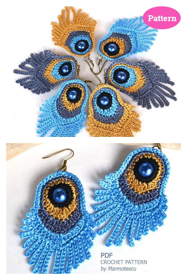 Peacock Earrings Crochet Pattern 