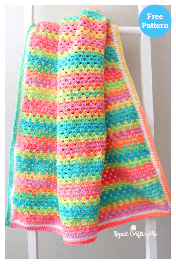 Quick and Easy Granny Stripe Blanket Free Crochet Pattern 