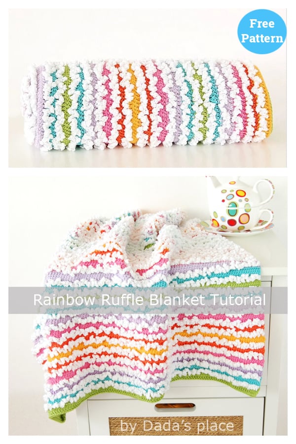 Rainbow Ruffle Blanket Free Crochet Pattern