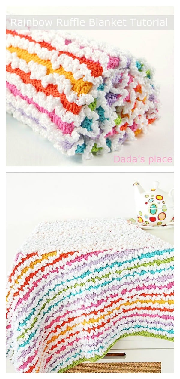 Rainbow Ruffle Blanket Free Crochet Pattern