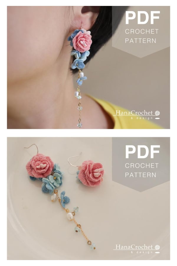 Rose Embroidery Earrings Crochet Pattern