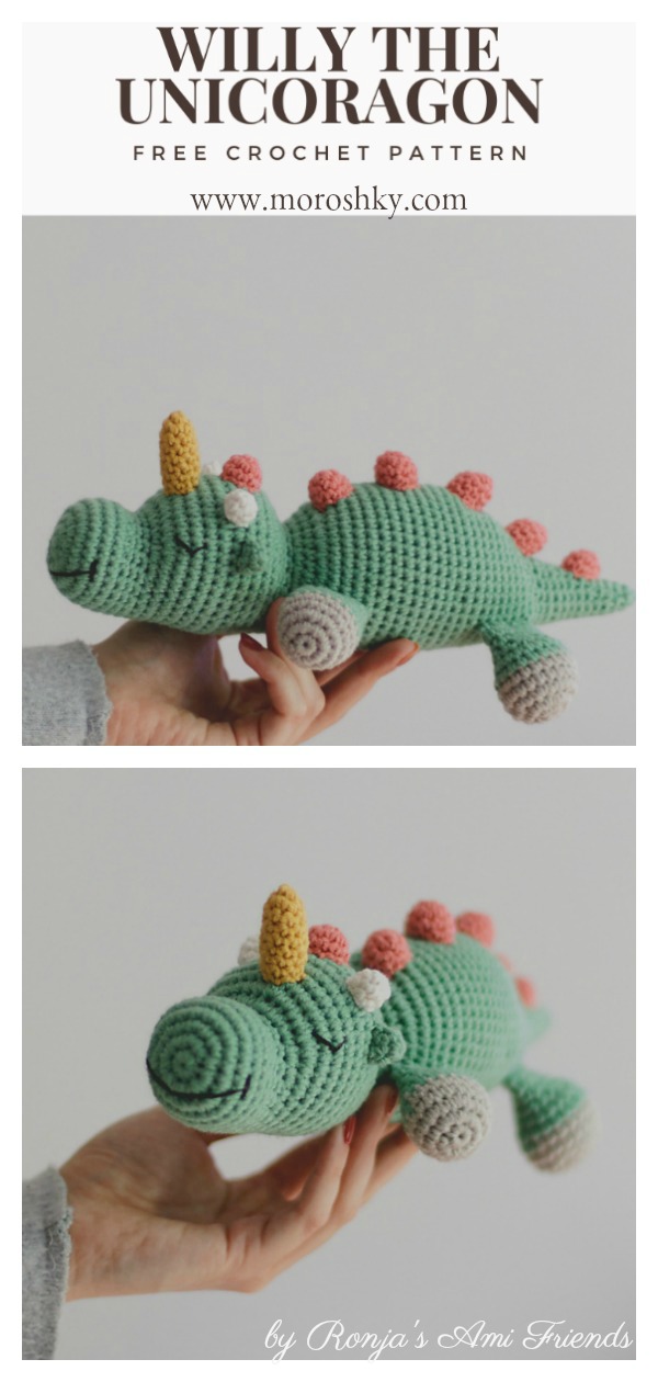 Sleeping Dinosaur Willy the Unicoragon Free Crochet Pattern
