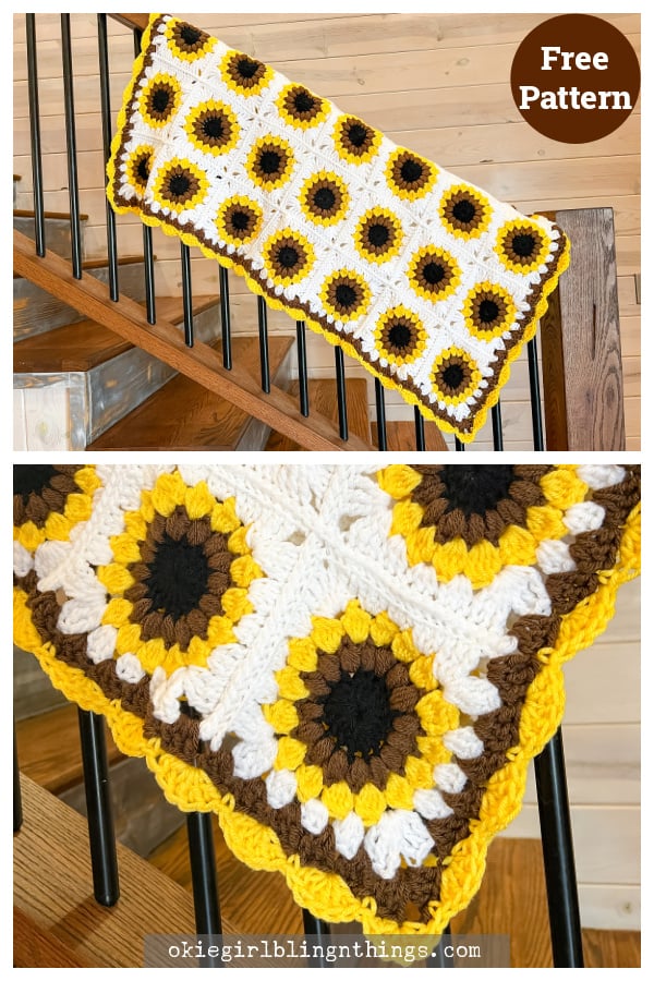 Sunflower Granny Square Blanket Free Crochet Pattern