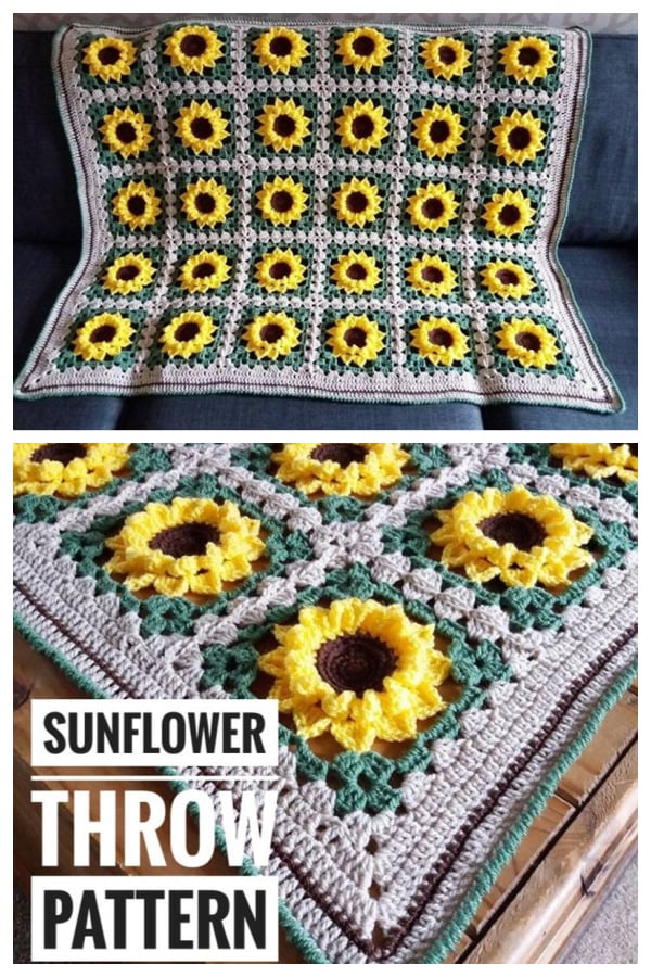 Sunflower Square Blanket Crochet Pattern 