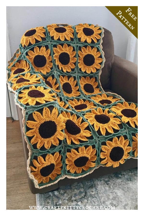 Sunflower Square Blanket Free Crochet Pattern