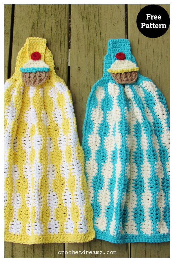 Cupcake Kitchen Hanging Towel Free Crochet Pattern