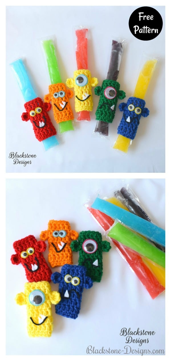 Monster Ice Pop Holders Free Crochet Pattern