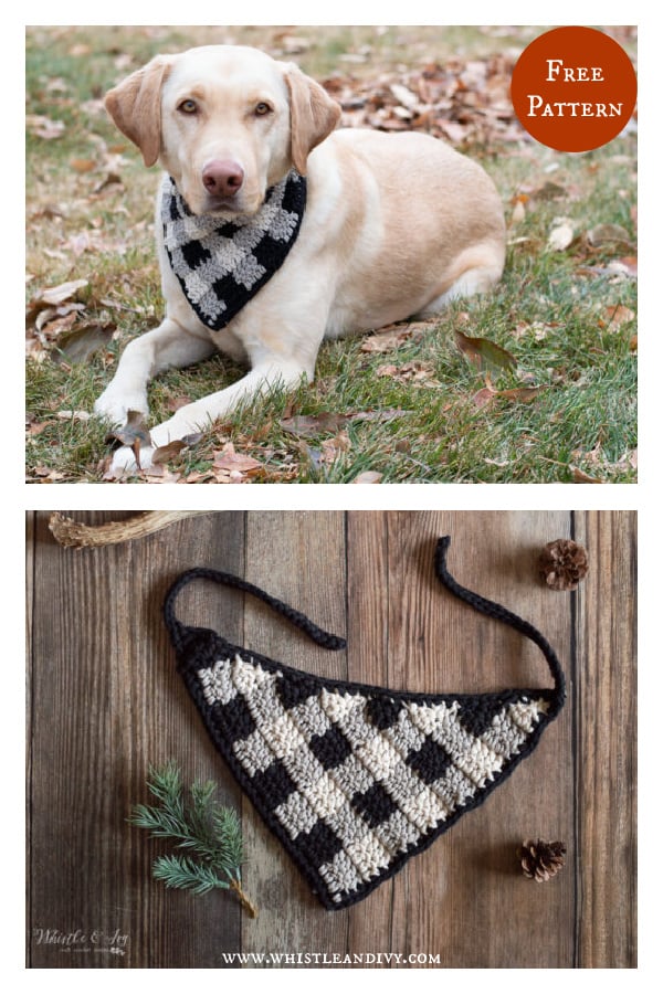 Plaid Dog Bandana Free Crochet Pattern 