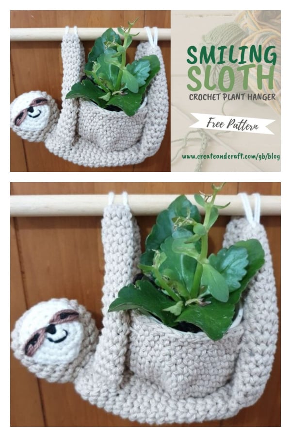Smiling Sloth Planter Free Crochet Pattern